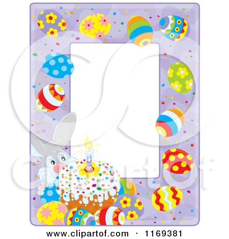 Cartoon of an Easter Bunny Cake and Egg Frame - Royalty Free Vector Clipart by Alex Bannykh