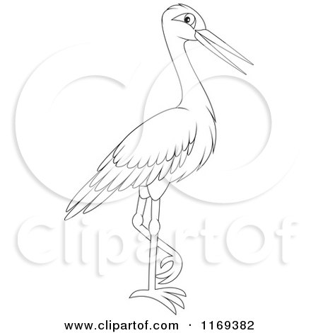 Cartoon of an Outlined Stork Bird - Royalty Free Vector Clipart by Alex Bannykh