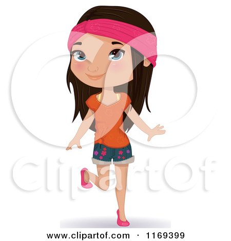 Clipart of a Dark Haired Blue Eyed Girl Wearing a Headband - Royalty Free Vector Illustration by Melisende Vector
