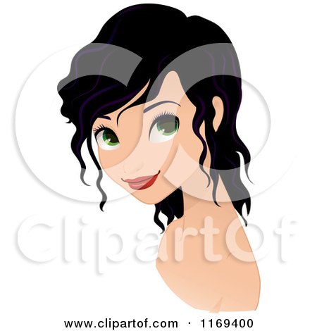 Clipart of a Black Haired Woman with Wavy Hair - Royalty Free Vector Illustration by Melisende Vector