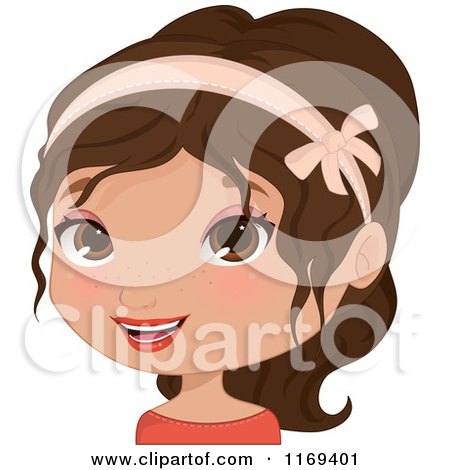 Clipart of a Brunette Girl Avatar with a Headband - Royalty Free Vector Illustration by Melisende Vector