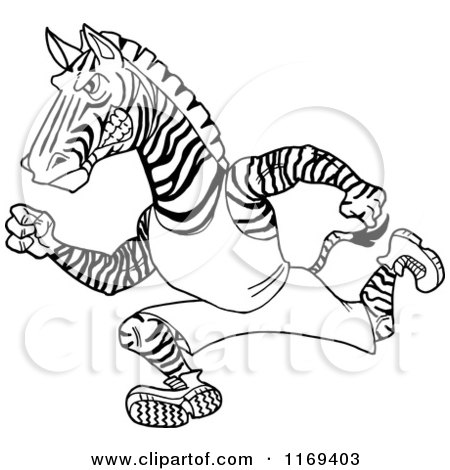 Cartoon of a Black and White Running Track and Field Zebra Mascot - Royalty Free Vector Clipart by LaffToon