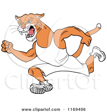 Cartoon of a Running Cougar Track and Field Mascot - Royalty Free Vector Clipart by LaffToon