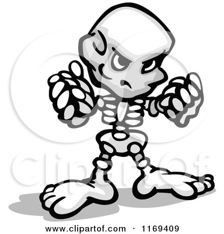 Cartoon Of A Tough Skeleton Holding Up Fists - Royalty Free Vector Clipart by Chromaco