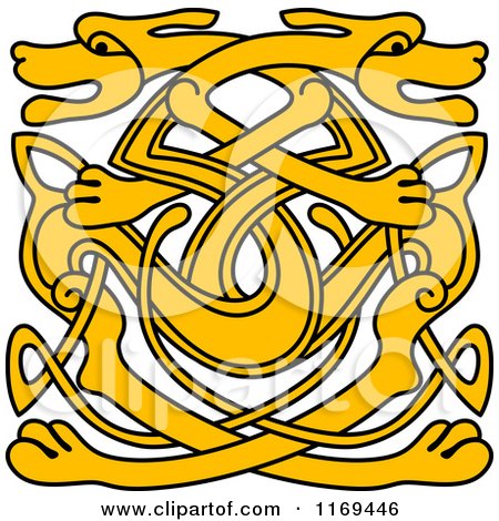Clipart of a Yellow Celtic Wolf or Dog Design - Royalty Free Vector Illustration by Vector Tradition SM