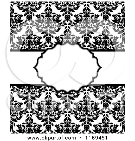 Clipart of a Black and White Damask Invitation with Copyspace - Royalty Free Vector Illustration by Vector Tradition SM