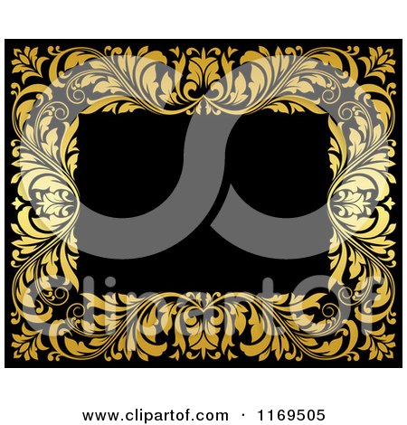 Clipart of a Frame of Ornate Golden Vines on Black 3 - Royalty Free Vector Illustration by Vector Tradition SM