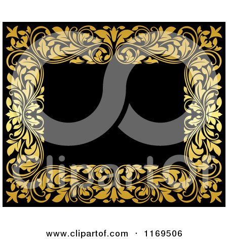 Clipart of a Frame of Ornate Golden Vines on Black 5 - Royalty Free Vector Illustration by Vector Tradition SM