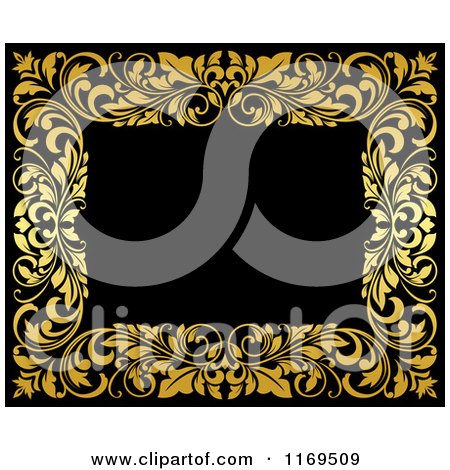 Clipart of a Frame of Ornate Golden Vines on Black 4 - Royalty Free Vector Illustration by Vector Tradition SM