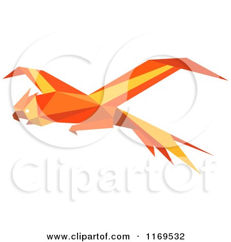 Clipart of a Flying Orange Origami Paper Parrot 3 - Royalty Free Vector Illustration by Vector Tradition SM