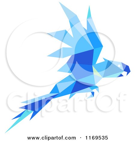 Clipart of a Flying Blue Origami Paper Parrot - Royalty Free Vector Illustration by Vector Tradition SM