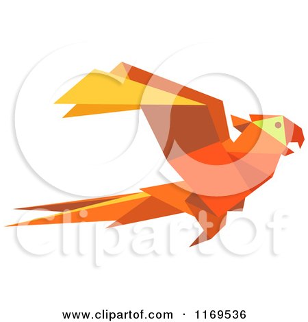 Clipart of a Flying Orange Origami Paper Parrot 2 - Royalty Free Vector Illustration by Vector Tradition SM