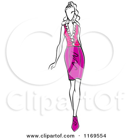 Clipart of a Sketched Model Walking in a Skirt and Blouse 3 - Royalty Free Vector Illustration by Vector Tradition SM