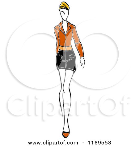 Clipart of a Sketched Model Walking in a Mini Skirt 3 - Royalty Free Vector Illustration by Vector Tradition SM