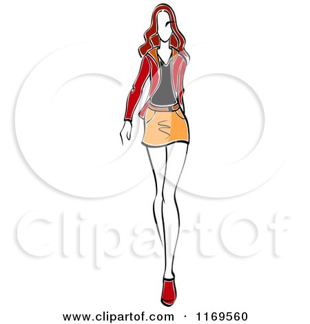 Clipart of a Sketched Model Walking in a Mini Skirt - Royalty Free Vector Illustration by Vector Tradition SM