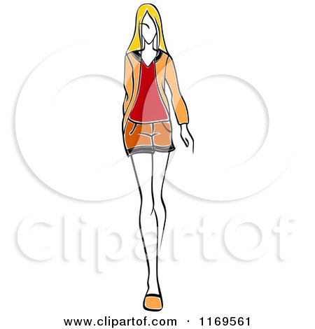 Clipart of a Sketched Model Walking in a Mini Skirt 2 - Royalty Free Vector Illustration by Vector Tradition SM