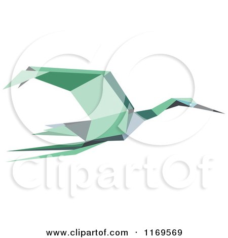 Clipart of a Flying Green Origami Heron Stork or Crane - Royalty Free Vector Illustration by Vector Tradition SM