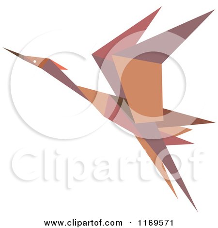 Clipart of a Flying Brown Origami Heron Stork or Crane - Royalty Free Vector Illustration by Vector Tradition SM
