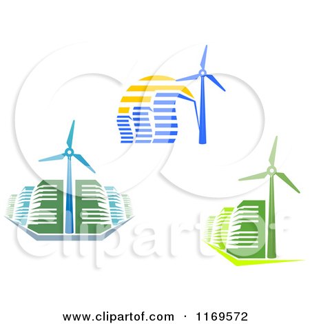 Clipart of Energy Efficient Buildings and a Windmill Turbines - Royalty Free Vector Illustration by Vector Tradition SM