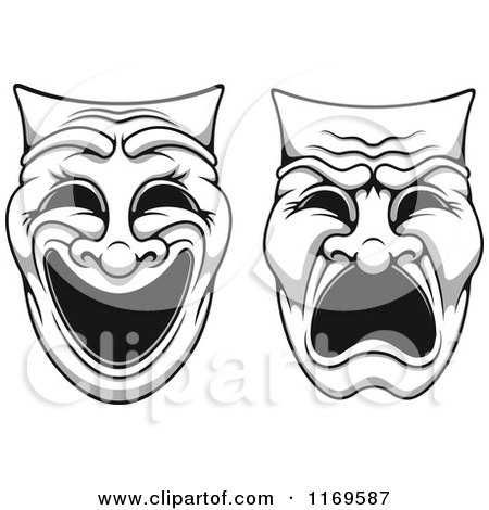 Clipart of Grayscale Comedy Drama Theater Masks 2 - Royalty Free Vector Illustration by Vector Tradition SM