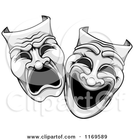 Clipart of Grayscale Comedy Drama Theater Masks - Royalty Free Vector Illustration by Vector Tradition SM