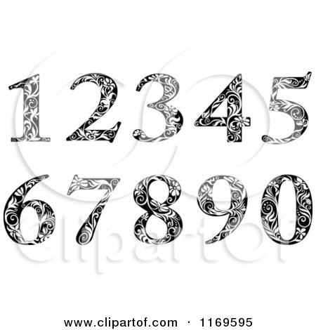 Clipart of Black and White Vintage Floral Numbers - Royalty Free Vector Illustration by Vector Tradition SM