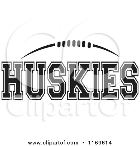 Clipart of a Black and White American Football and Huskies Team Text - Royalty Free Vector Illustration by Johnny Sajem