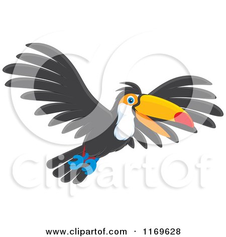 Cartoon of a Happy Flying Toucan Bird - Royalty Free Vector Clipart by Alex Bannykh