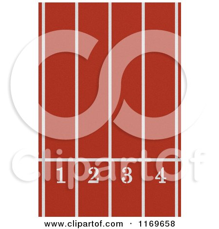 Clipart of an Aerial View down on a Red Running Track with Numbered Lanes - Royalty Free Illustration by stockillustrations