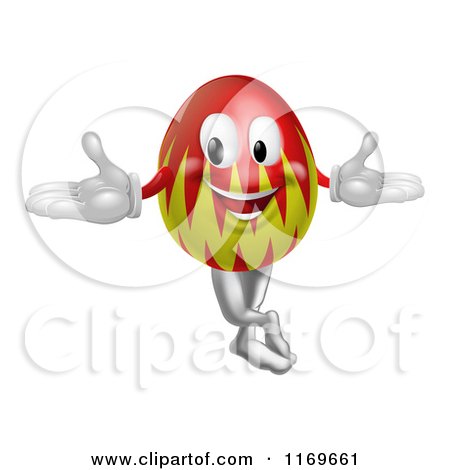 Cartoon of a Welcoming Red and Yellow Easter Egg Mascot - Royalty Free Vector Clipart by AtStockIllustration