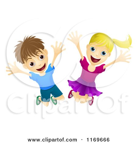 Cartoon of Happy and Energetic Children Jumping - Royalty Free Vector Clipart by AtStockIllustration