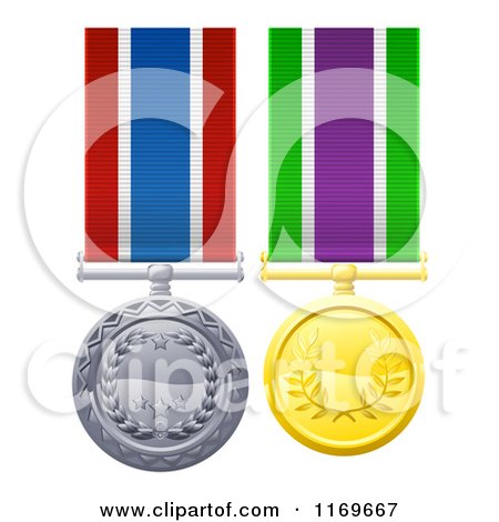 Clipart of Gold and Silver Military Style Medals on Ribbons - Royalty Free Vector Illustration by AtStockIllustration