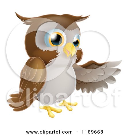 Cartoon of a Brown Owl Presenting - Royalty Free Vector Clipart by AtStockIllustration