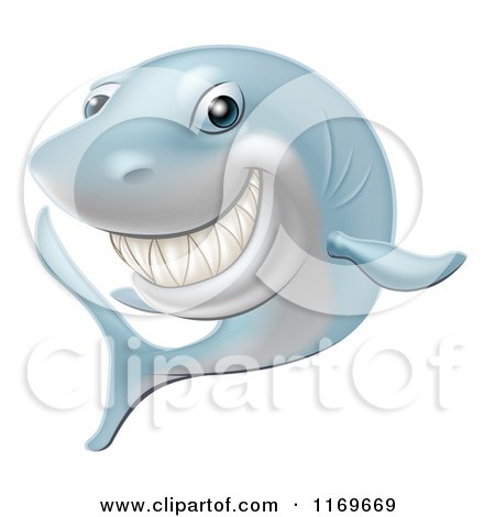 Cartoon of a Happy Blue Shark Grinning - Royalty Free Vector Clipart by AtStockIllustration