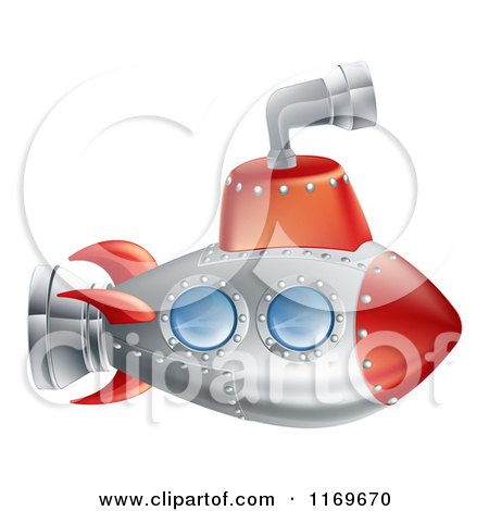 Cartoon of a Red and Silver Submarine with a Periscope - Royalty Free Vector Clipart by AtStockIllustration