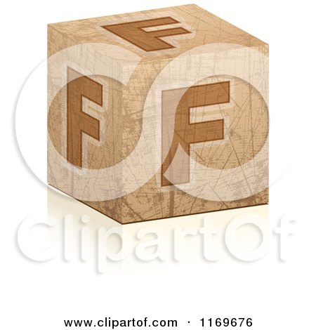 Clipart of a Brown Grungy Letter F Cube - Royalty Free Vector Illustration by Andrei Marincas