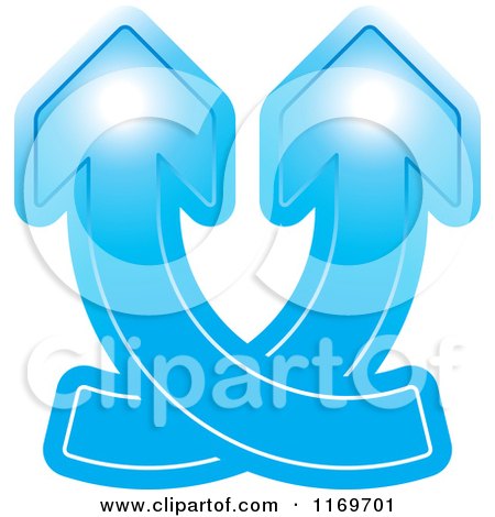 Clipart of a Two Blue Arrows Crossing and Going up - Royalty Free Vector Illustration by Lal Perera