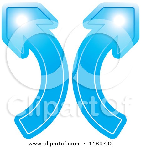 Clipart of a Two Blue Arrows Curving in Different Directions - Royalty Free Vector Illustration by Lal Perera