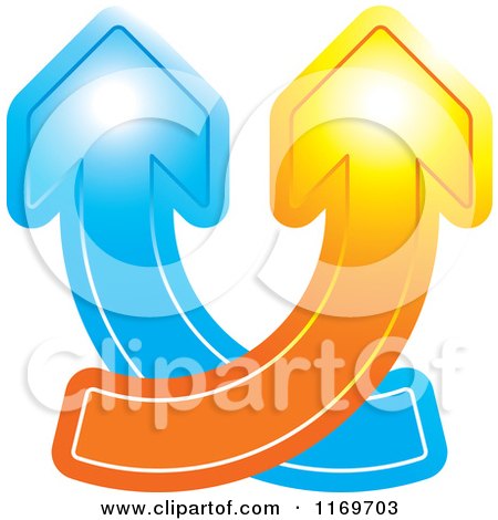 Clipart of Blue and Orange Arrows Crossing and Going up - Royalty Free Vector Illustration by Lal Perera