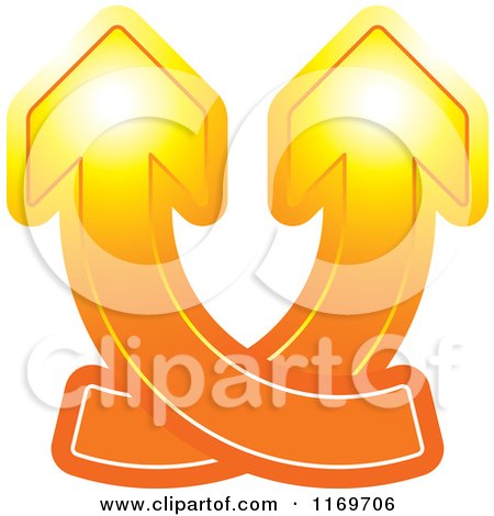 Clipart of Two Orange Arrows Crossing and Going up - Royalty Free Vector Illustration by Lal Perera