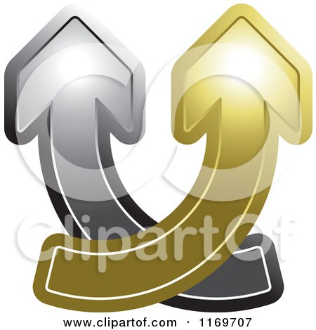 Clipart of Black and Gold Arrows Crossing and Going up - Royalty Free Vector Illustration by Lal Perera