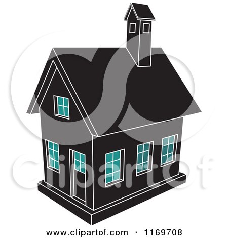 Clipart of a Black House with Blue Windows - Royalty Free Vector Illustration by Lal Perera