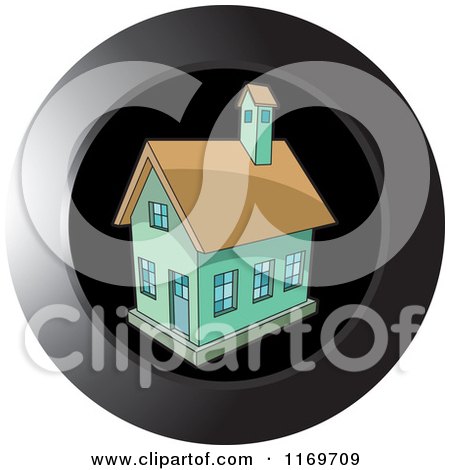 Clipart of a Round Black Icon with a Green House - Royalty Free Vector Illustration by Lal Perera