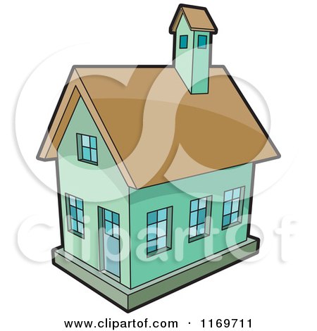 Clipart of a Green House or Church - Royalty Free Vector Illustration by Lal Perera