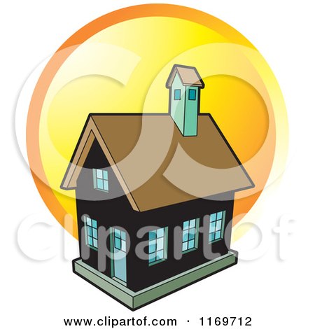 Clipart of a Black House and Orange Sun - Royalty Free Vector Illustration by Lal Perera