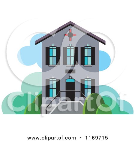 Clipart of a Gray Two Story House or Building - Royalty Free Vector Illustration by Lal Perera