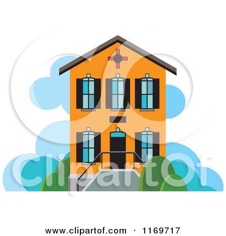 Clipart of an Orange Two Story House or Building - Royalty Free Vector Illustration by Lal Perera