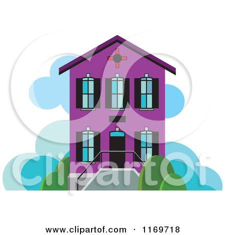 Clipart of a Purple Two Story House or Building - Royalty Free Vector Illustration by Lal Perera
