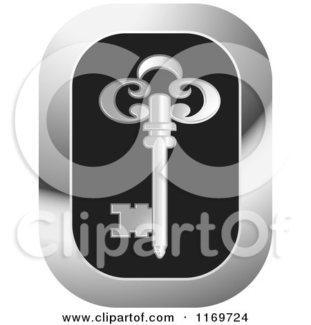 Clipart of a Black and Chrome Icon with a Silver Skeleton Key - Royalty Free Vector Illustration by Lal Perera