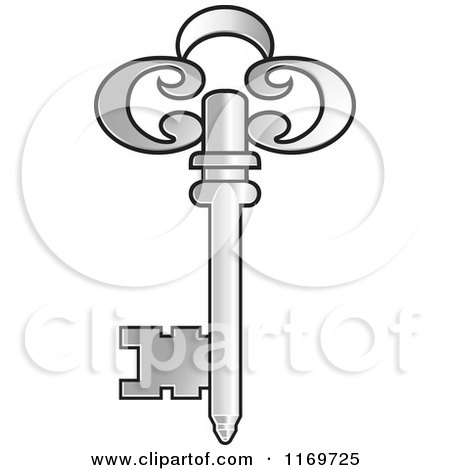 Clipart of a Silver Skeleton Key - Royalty Free Vector Illustration by Lal Perera